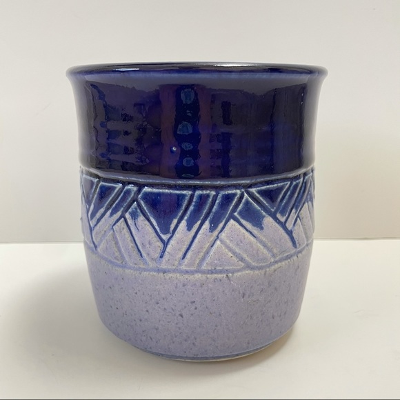 Studio Pottery Planter Signed 5”x5.25” Blue Purple - Picture 4 of 9